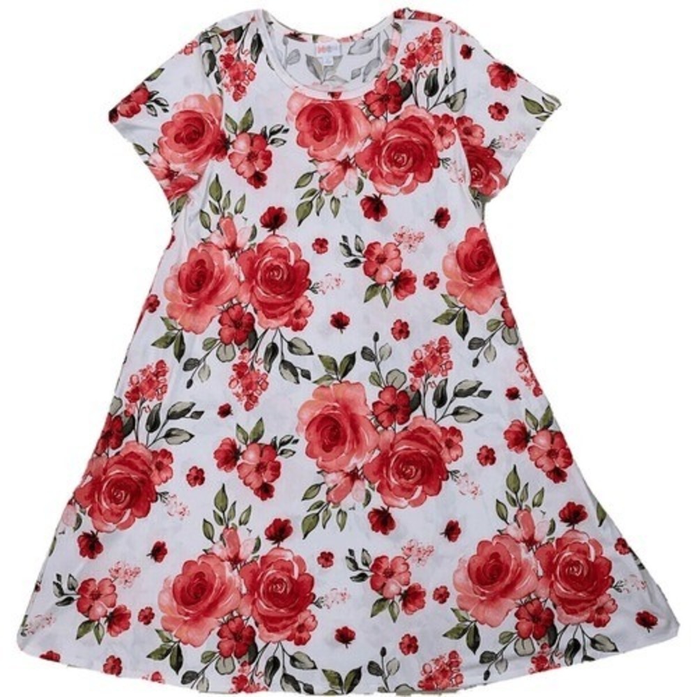 LuLaRoe Womens Dress Size 2XL Jessie Red Pink Rose Floral White Scuba NWT